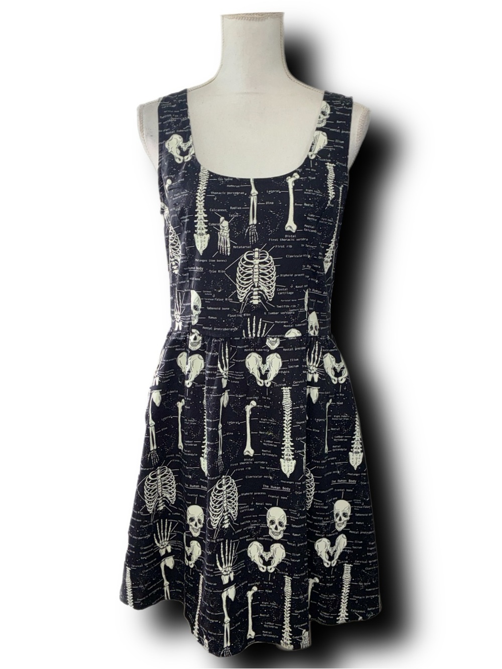 Folter Black & White Glow In the Dark Skeleton Anatomy Design Mall Goth Lolita